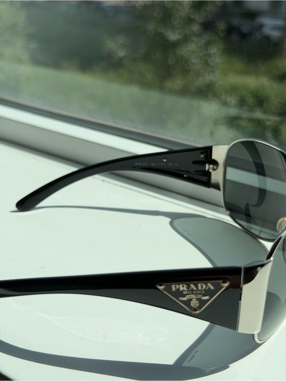 Prada Silver Frame Black Lens Shield Sunglasses Y2K w/Box and Case Cloth - Picture 3 of 10
